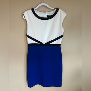 Liz Claiborne Black, White, and Blue Colorblock Midi Professional  Dress Size 8